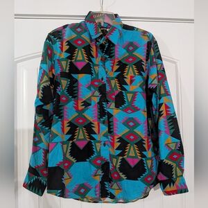 Frontier Series Vintage Southwestern Aztec Colorful Cotton Button Down Shirt